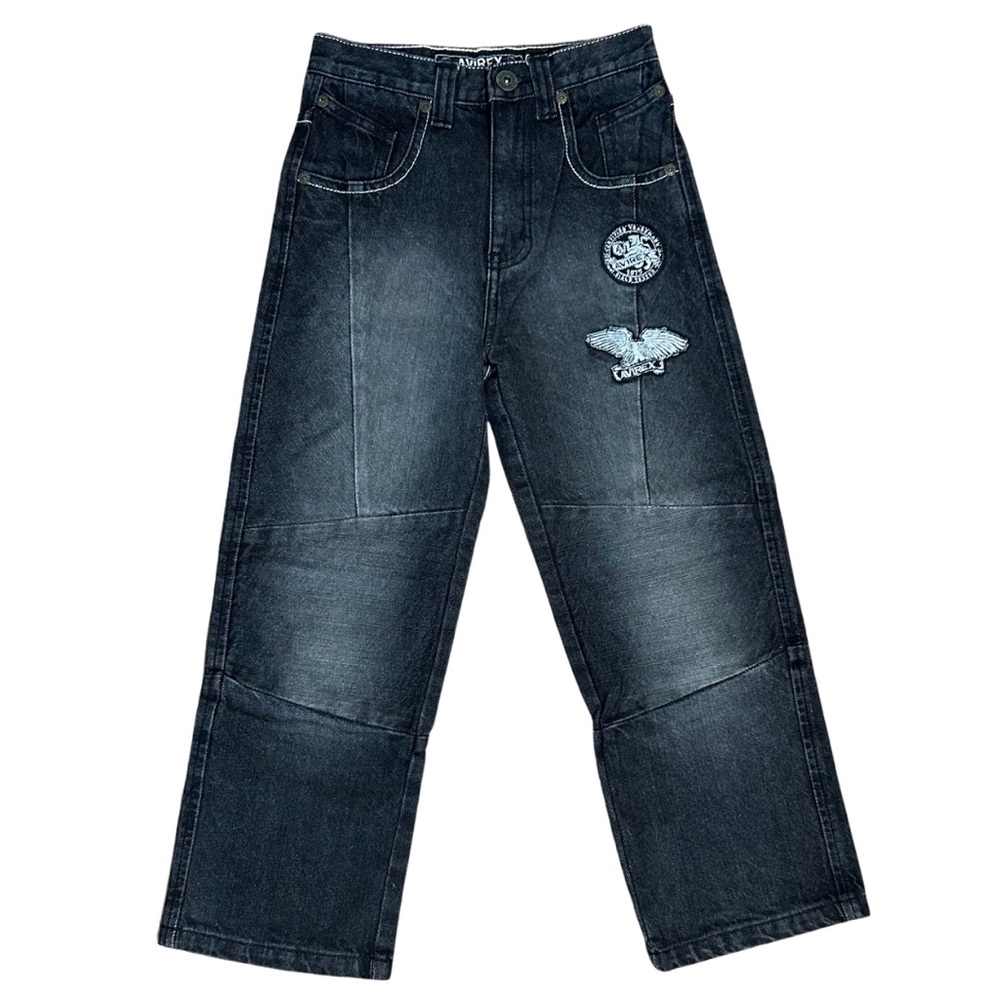 Avirex Boys’ Graphic Casual Solid Black Denim Jeans Size 6 Back to School